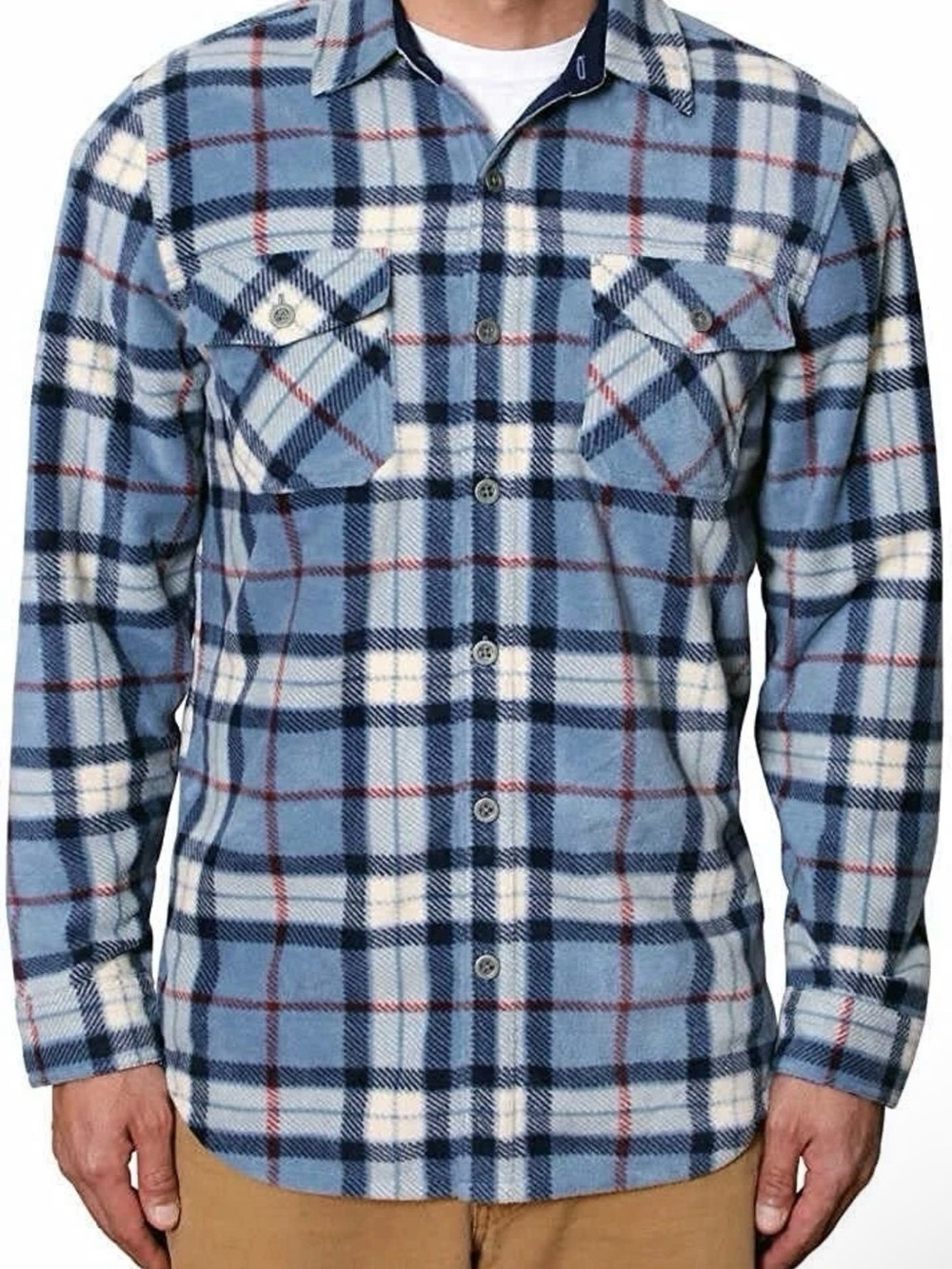 Freedom Foundry Mens Lightweight Plush Plaid Fleece Shirt(Bluestone,L)